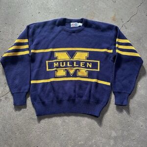 Vintage 80s Cliff‎ Engle Mullen HS Wool Blend Sweater Size Large With Block M